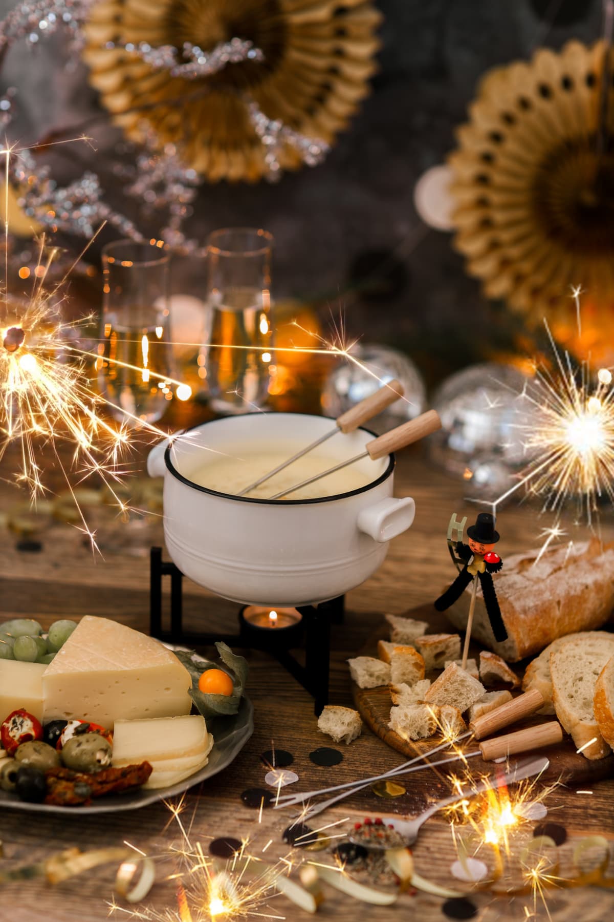 An elegant cheese fondue setting.