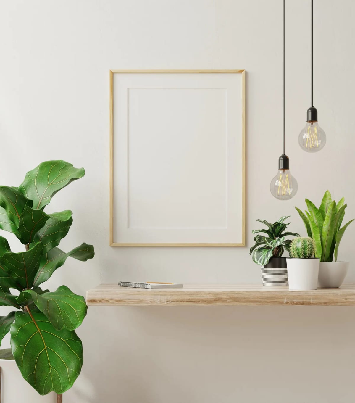 An empty picture frame displayed on a beige wall