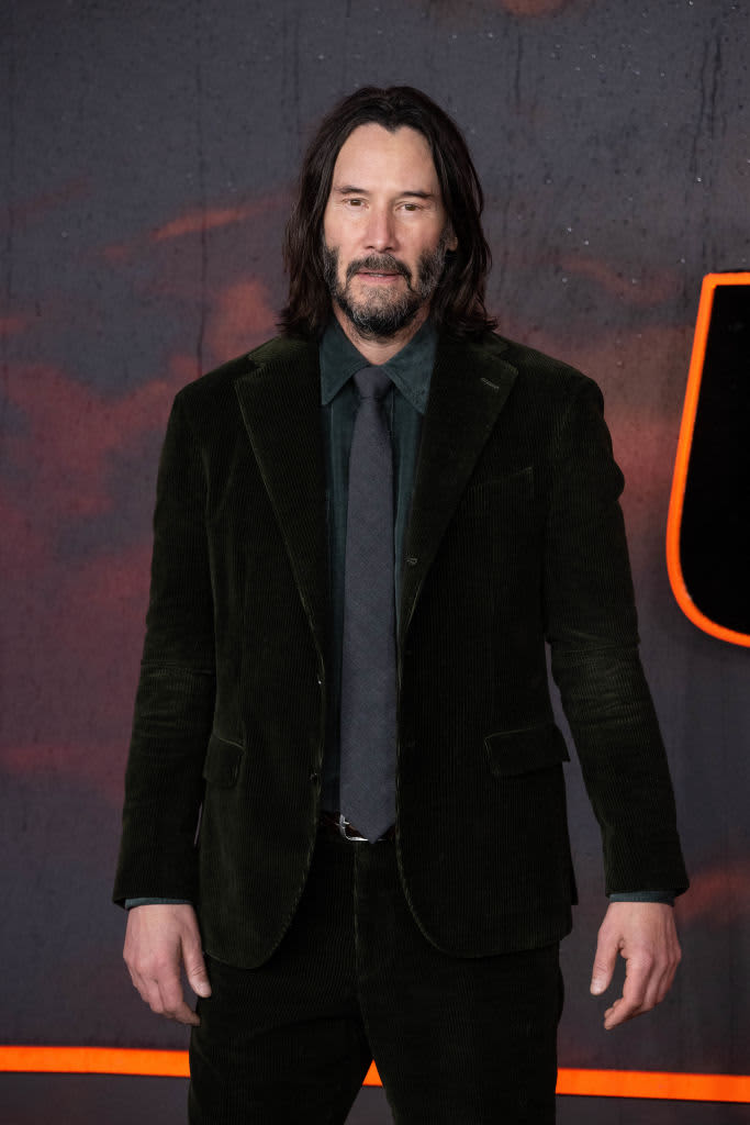 Actor Keanu Reeves arrives at a screening of "John Wick: Chapter 4" UK Gala in Leicester, England. in 
