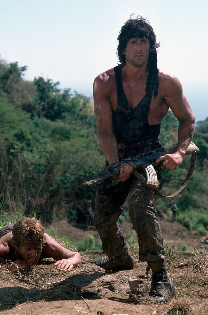 American actor, director, screenwriter and producer Sylvester Stallone as John Rambo