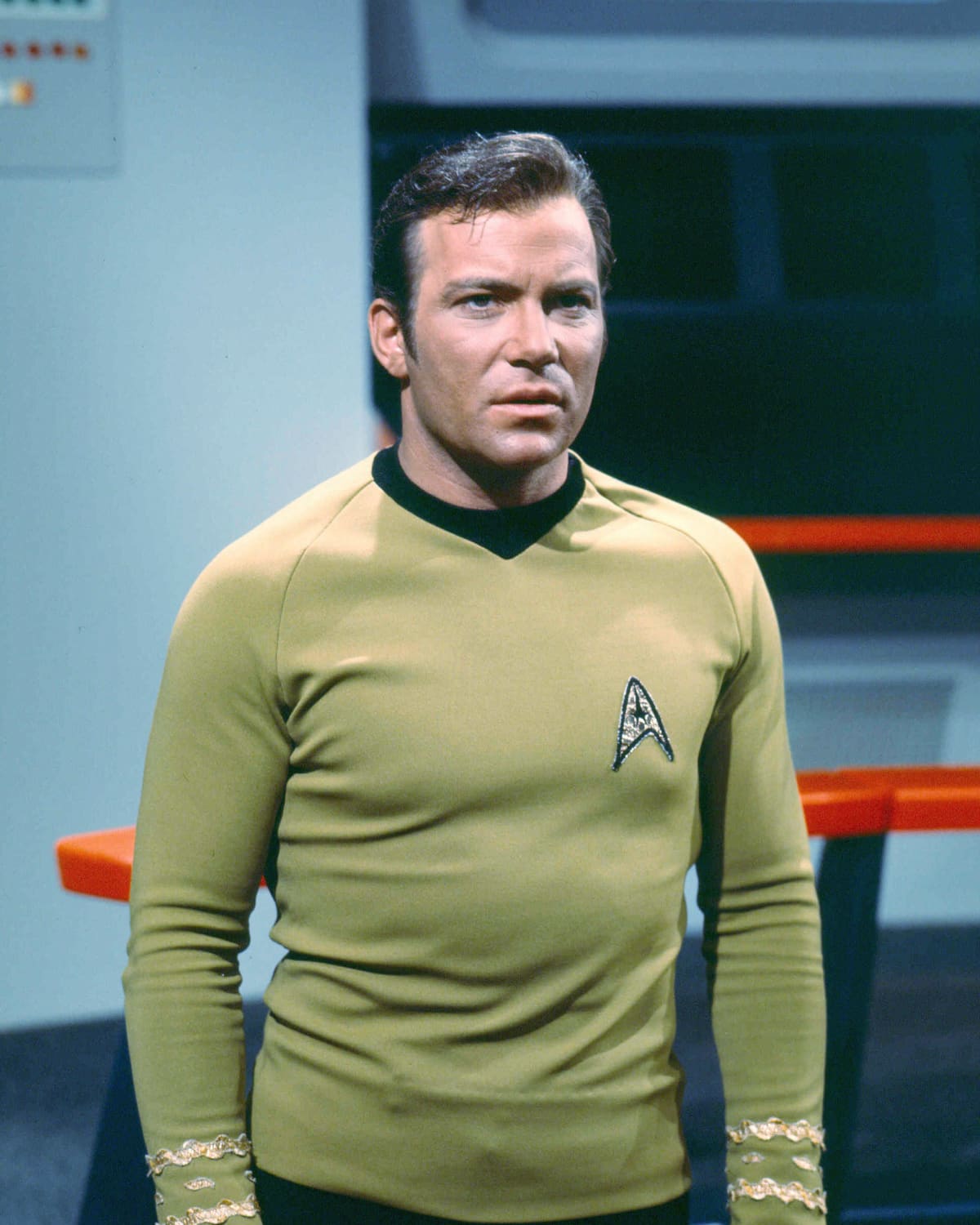 Canadian actor William Shatner as Captain James T. Kirk of the Starship Enterprise in the classic science fiction television series 'Star Trek', circa 1968. 