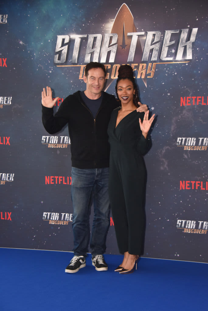 Actors Jason Isaacs and Sonequa Martin-Green attending the 'Star Trek: Discovery' photocall at Millbank Tower on November 5, 2017 in London, England.