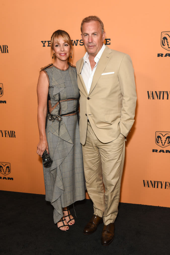 Kevin Costner and Christine Baumgartner attending Yellowstone's premiere in 2018