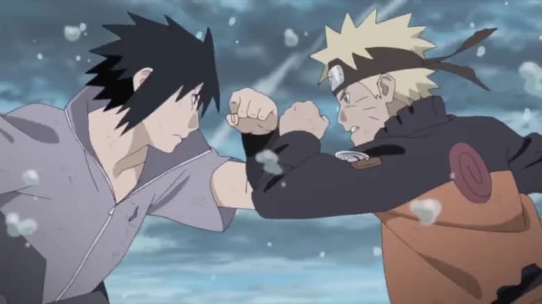 Anime characters Naruto and Sasuke fighting