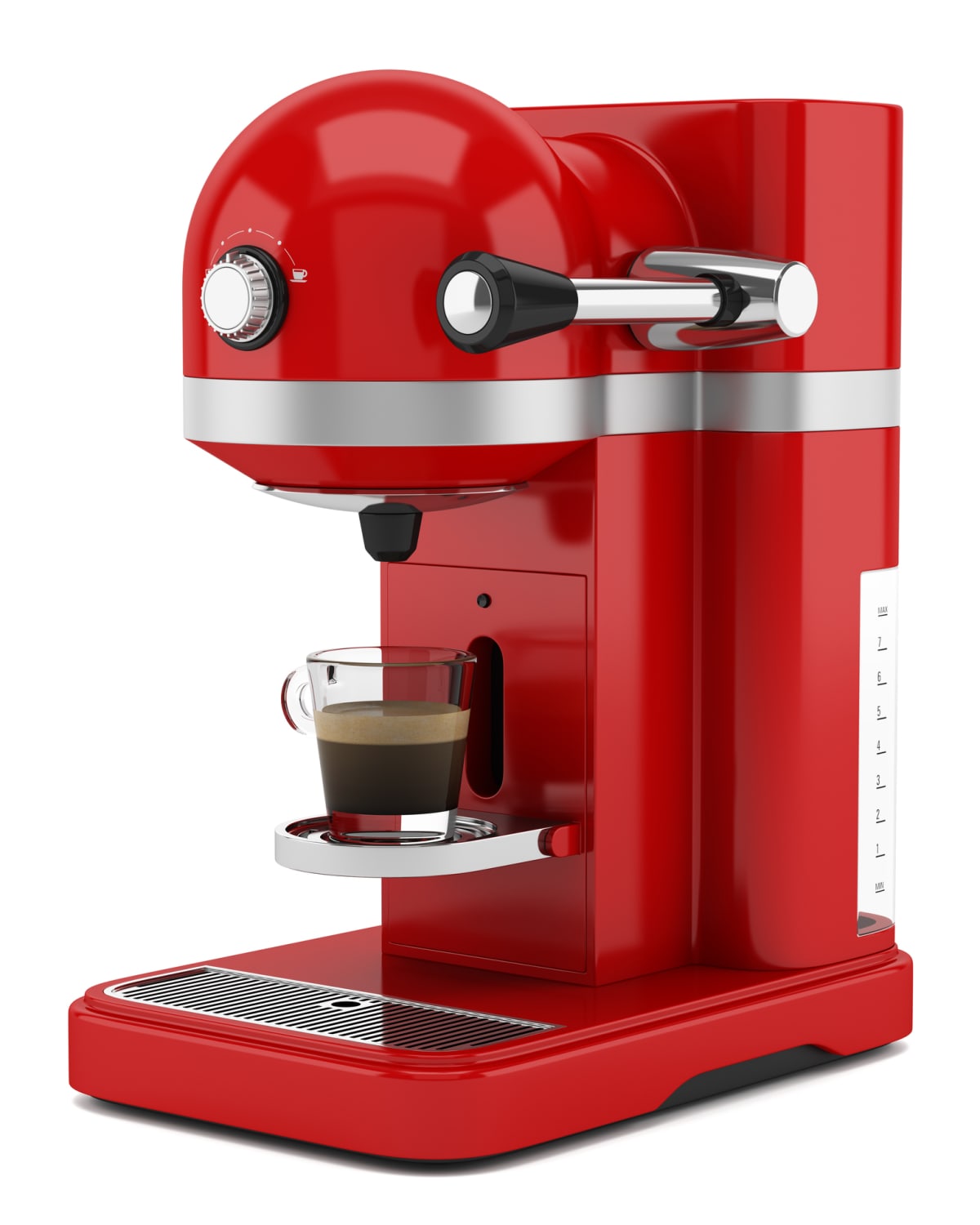Red coffee machine isolated on white background
