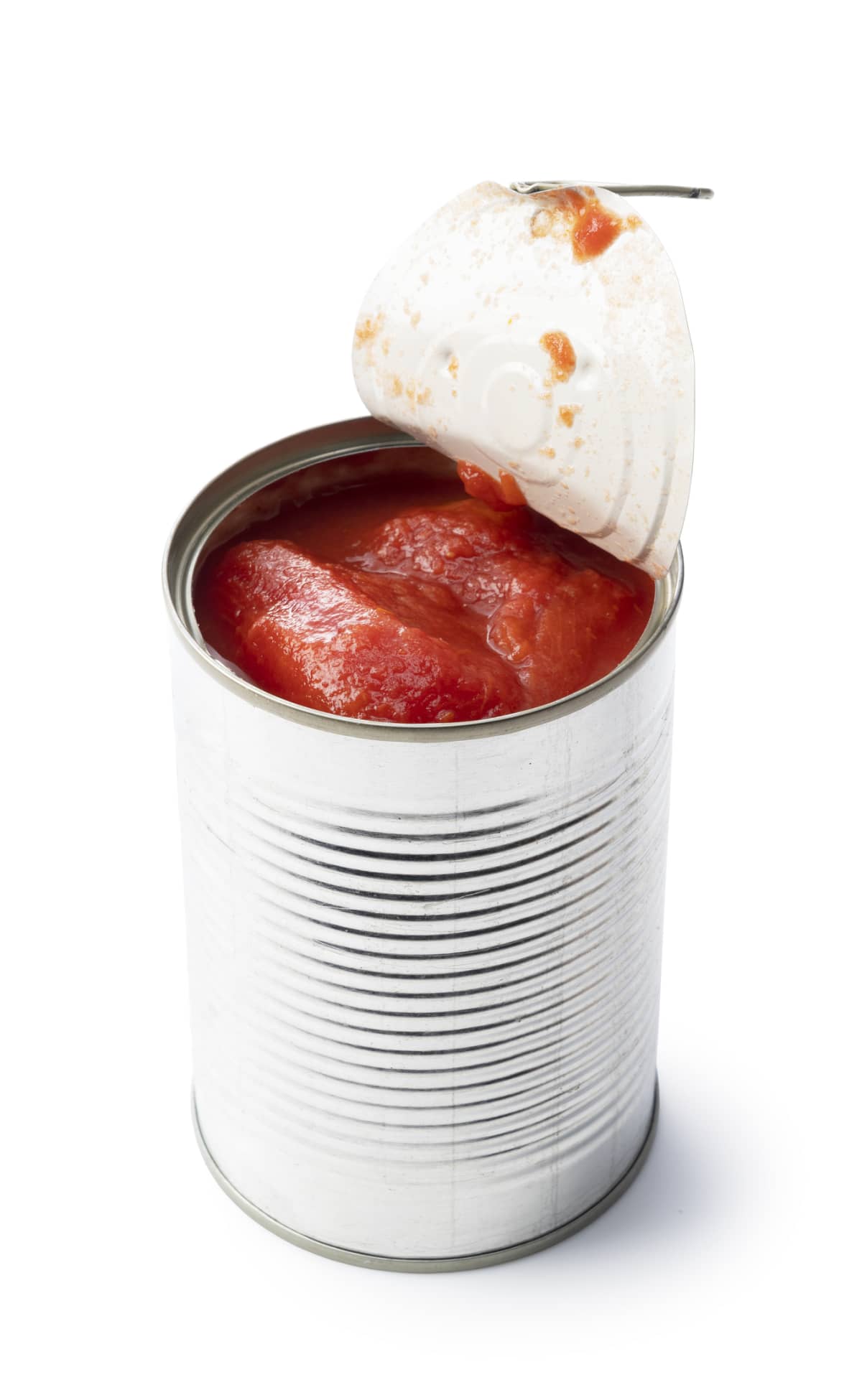 Whole tomato cans on a white background