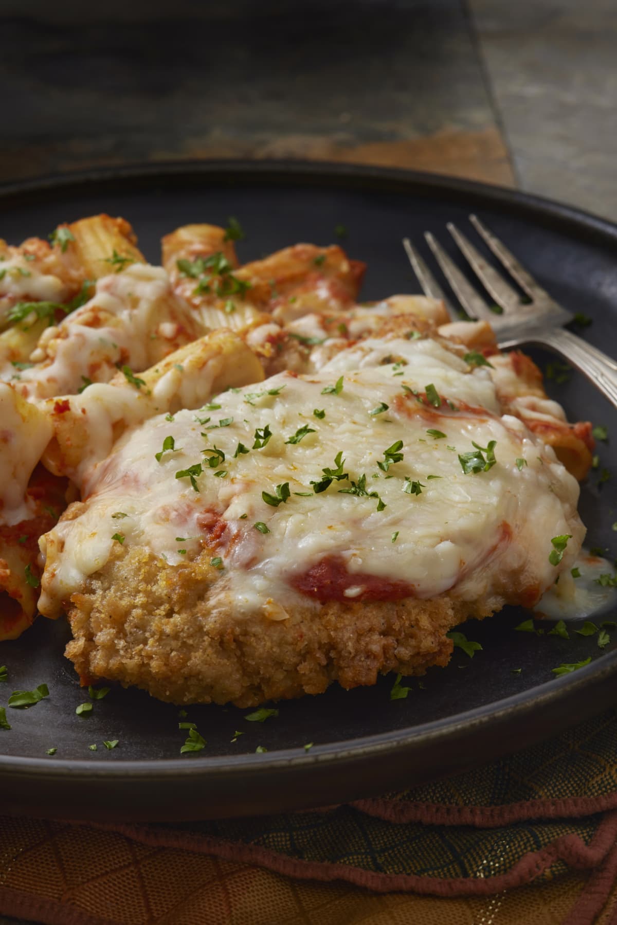 Crispy Chicken Parmesan with Penne Pasta