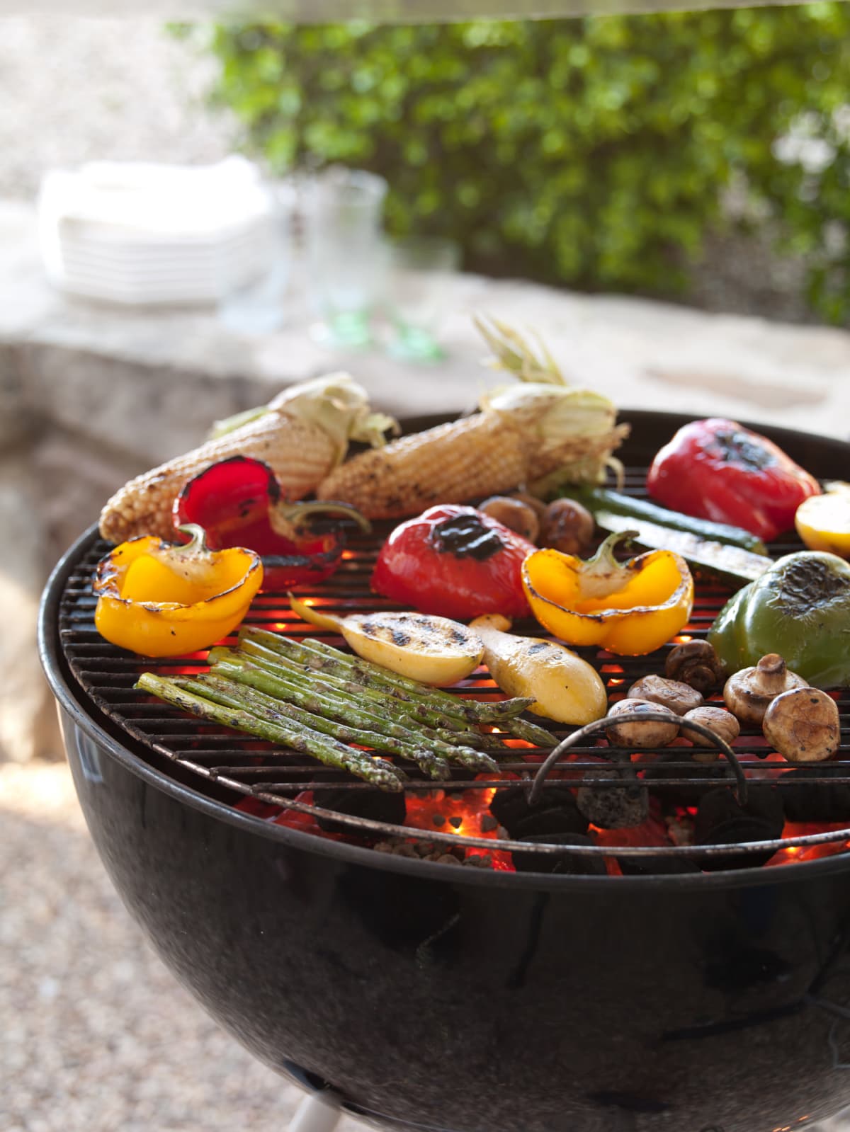 Various vegetables on a barbecue grill