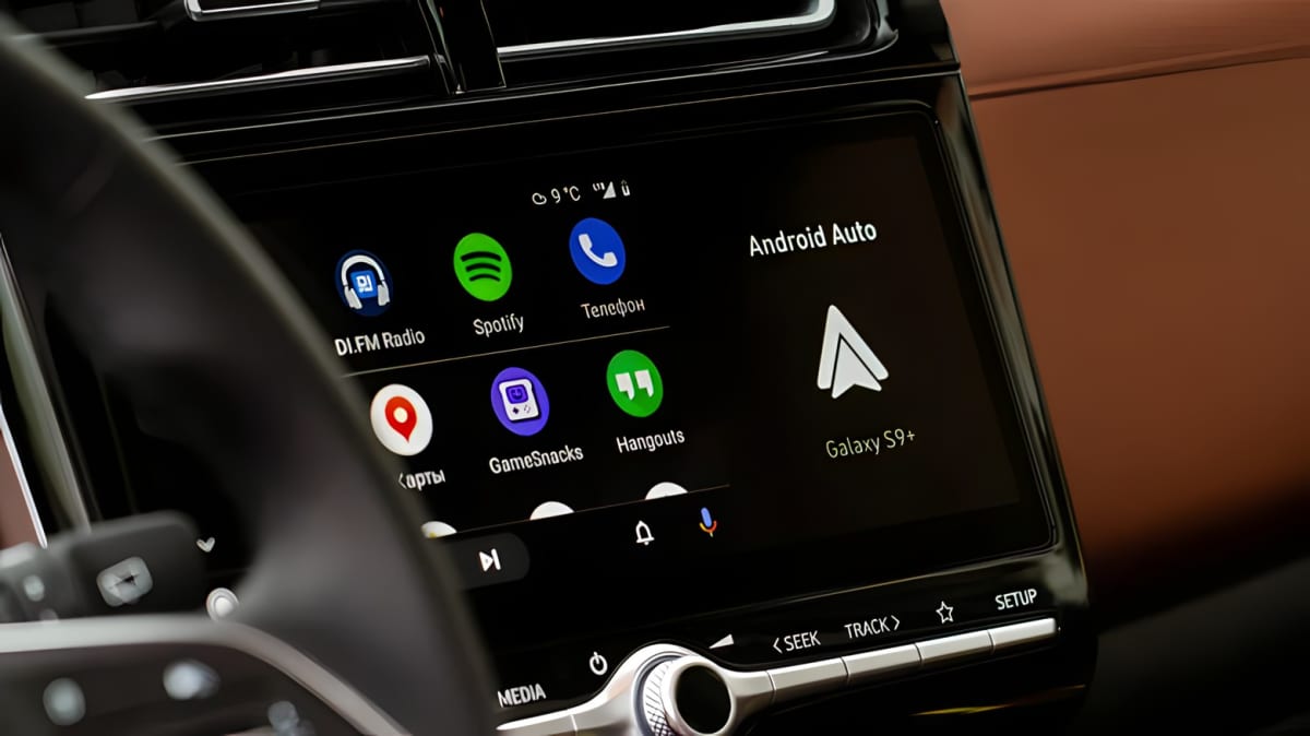 Android Auto display on  a car dashboard