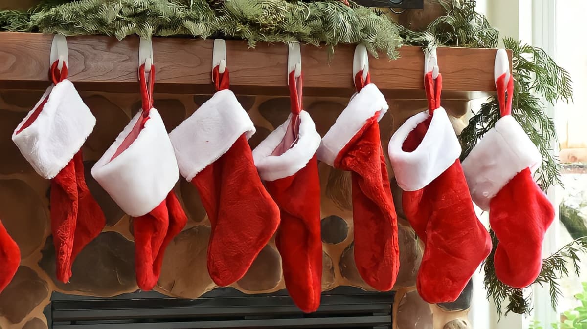 Stockings hanging from a mantle