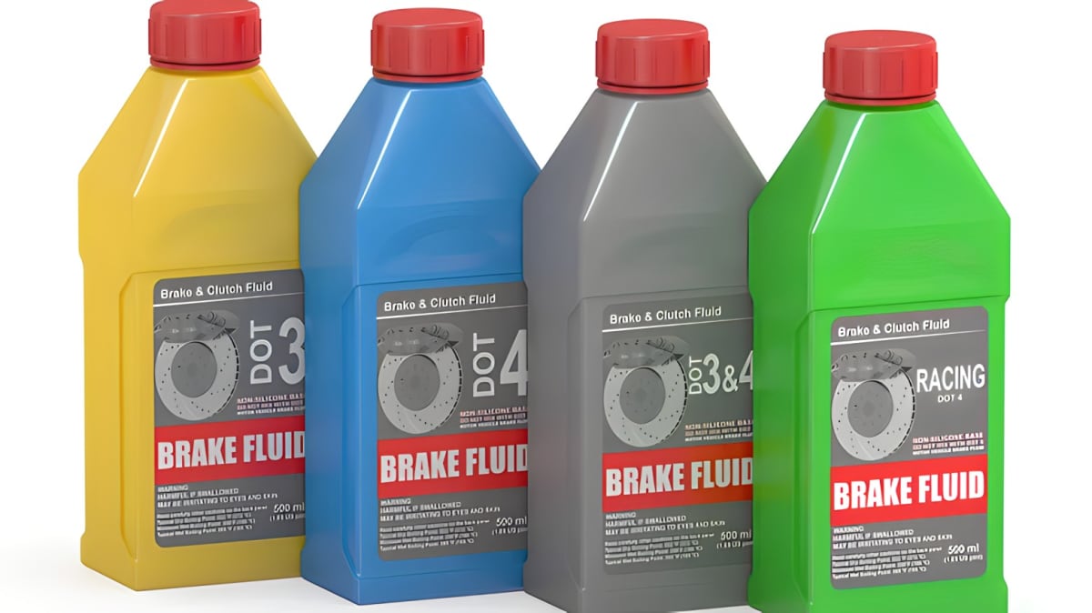 Bottles of brake fluid