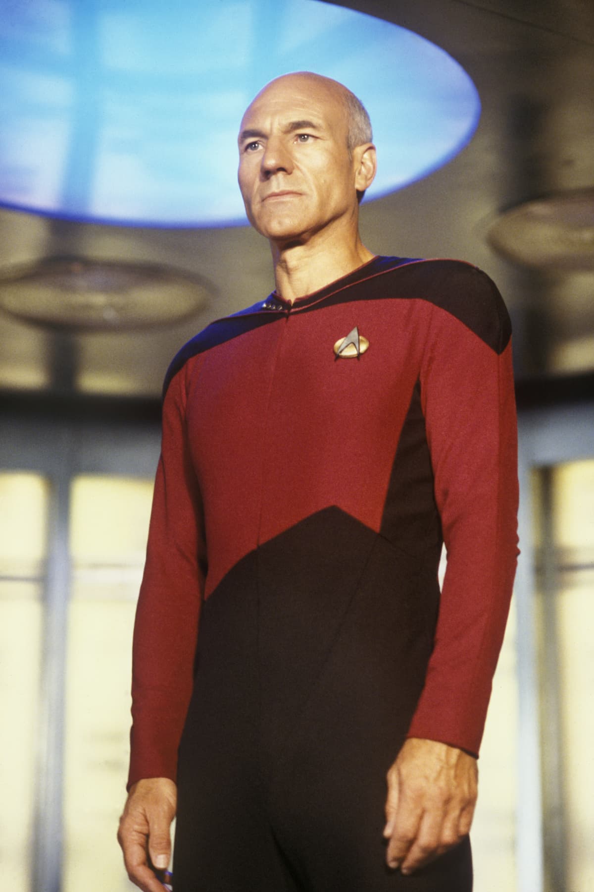 Patrick Stewart, star of TV's "Star Trek: The Next Generation," prepares to "engage" during filming at Paramount Studios in Hollywood, California in 1987.