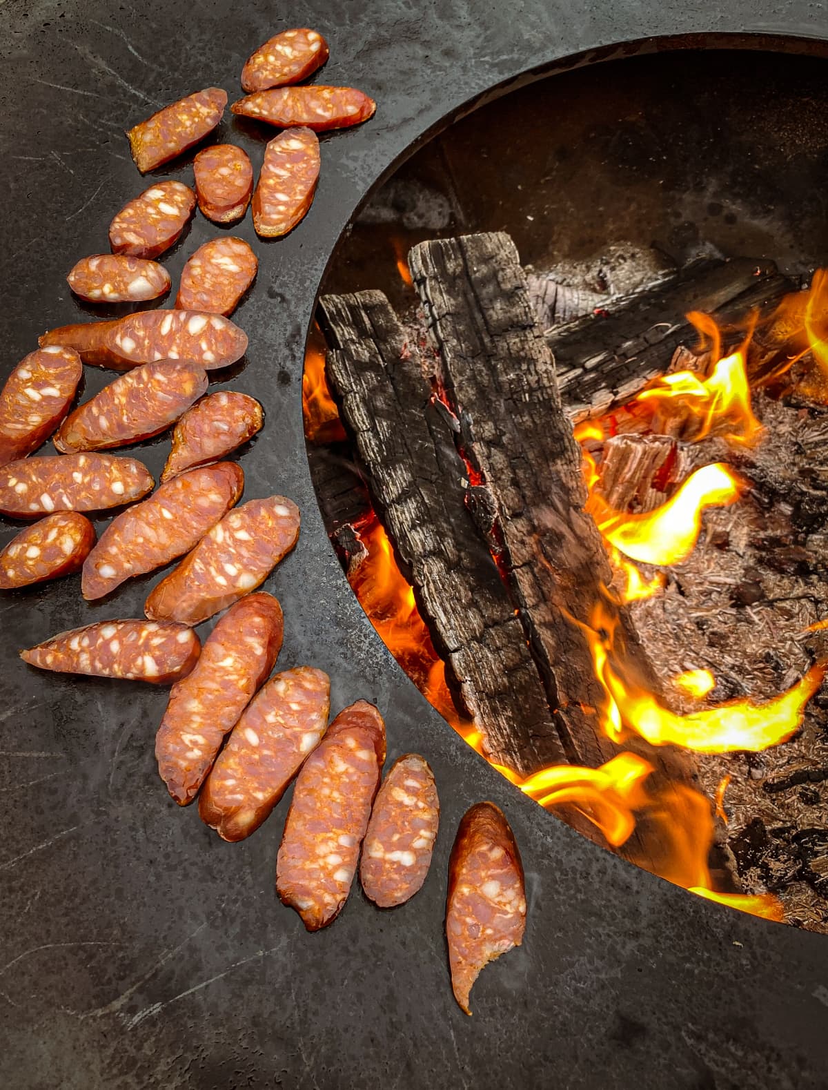 Chorizo grilled on a wood fire
