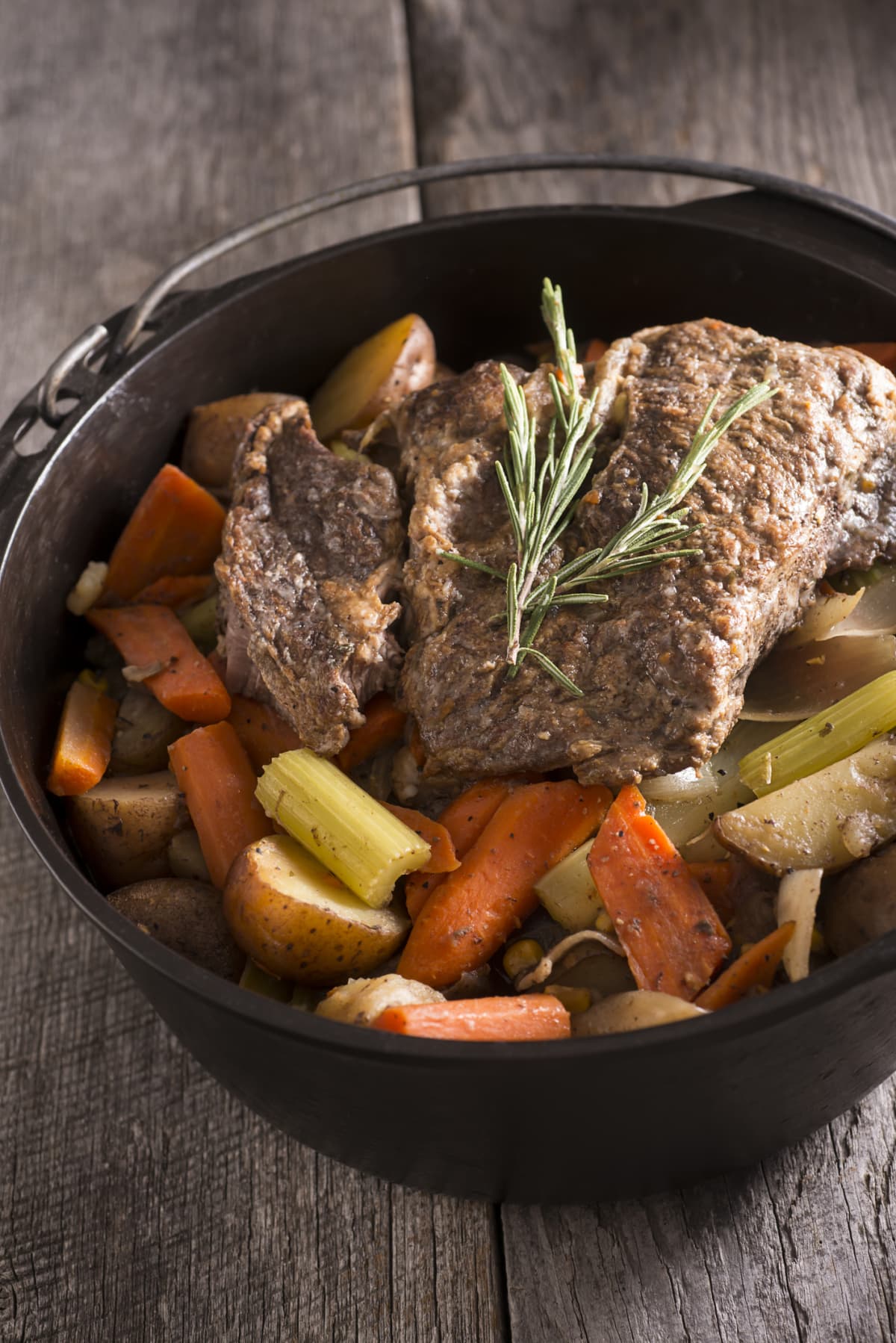 Pot roast with vegetables in a pot