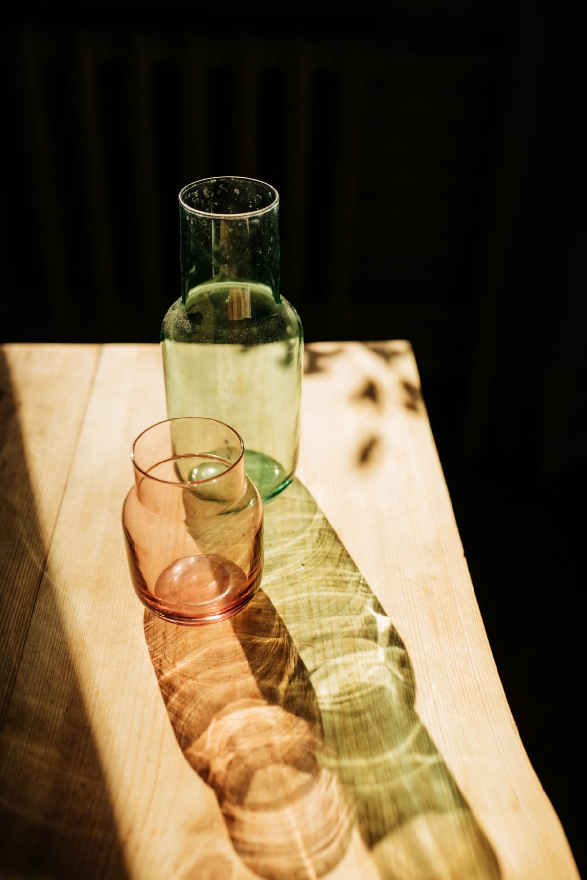 Old glass vases in the sun