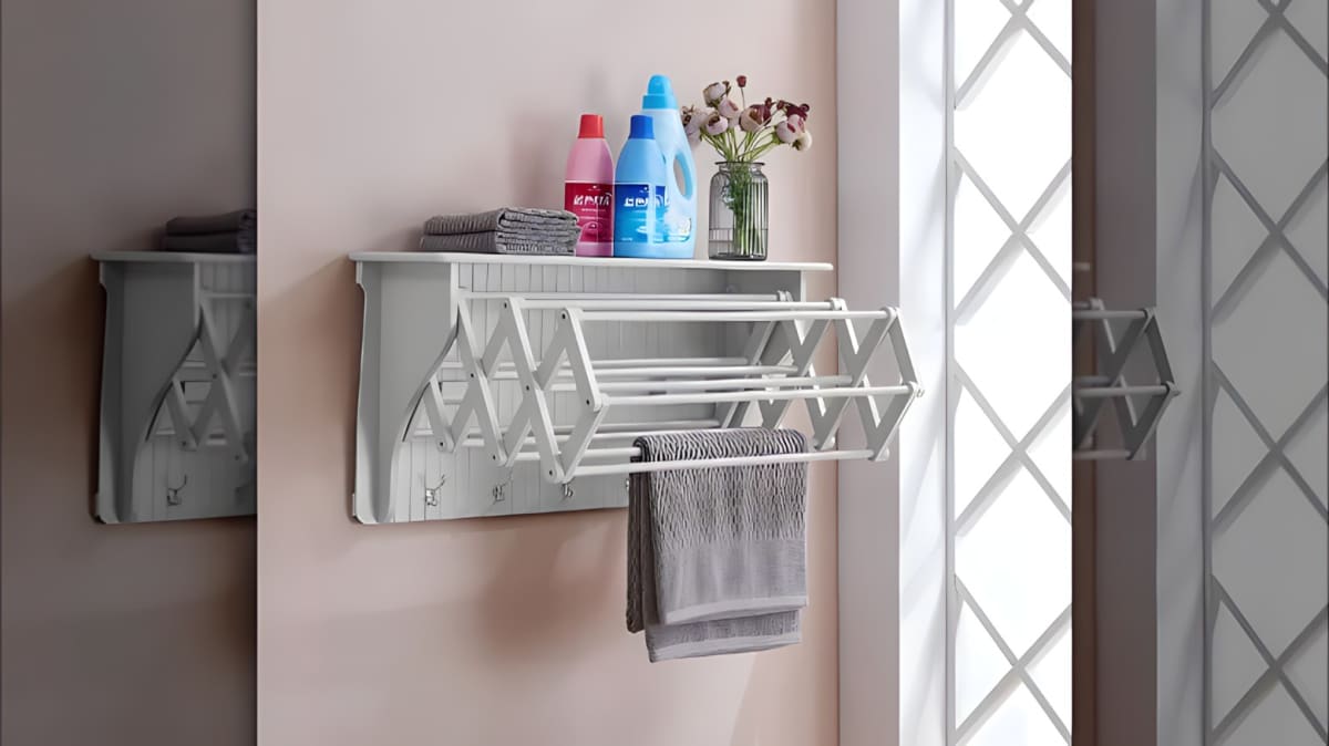 A retractable wall mounted shelf and clothes rack