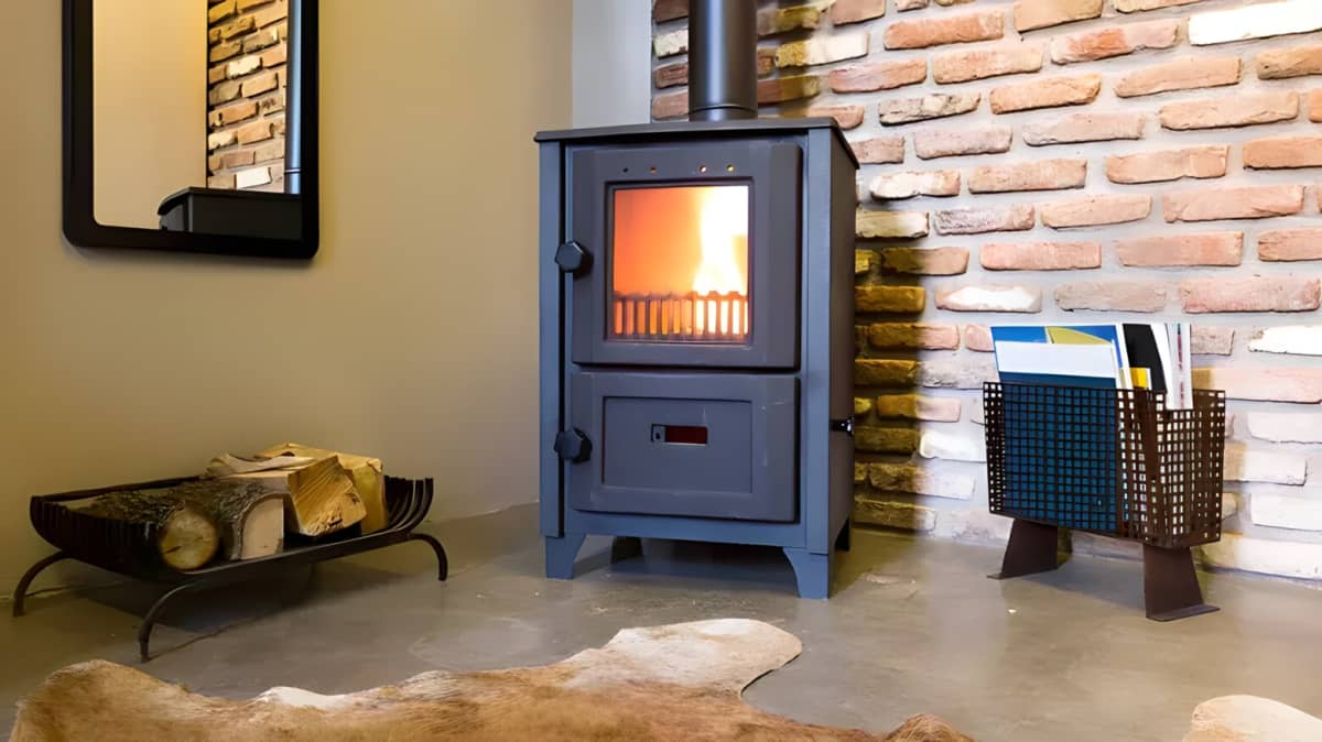 Wood-fire stove in a living room