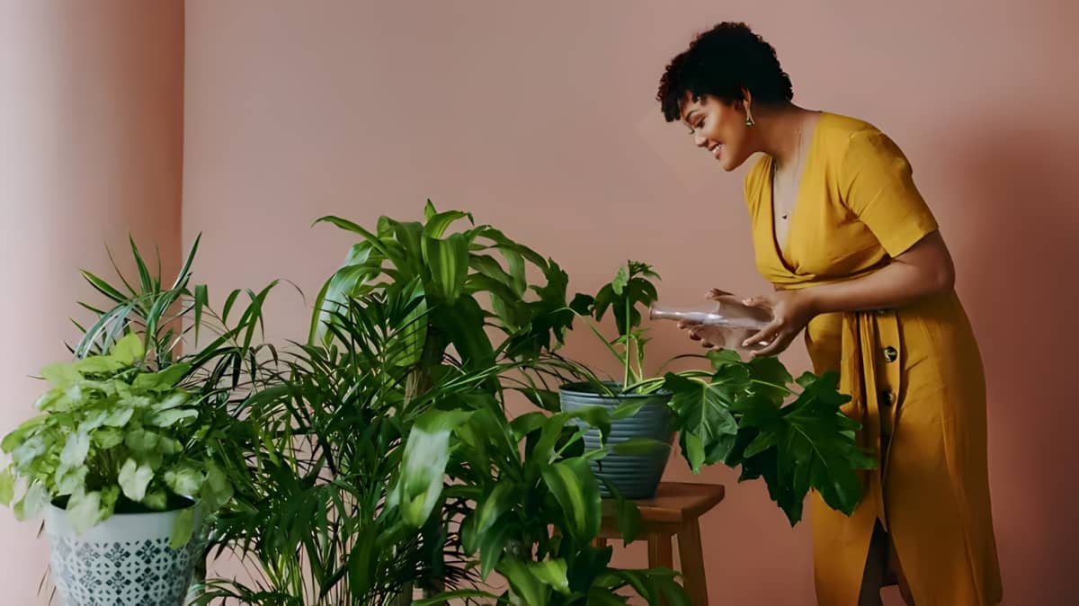 A woman watering plants