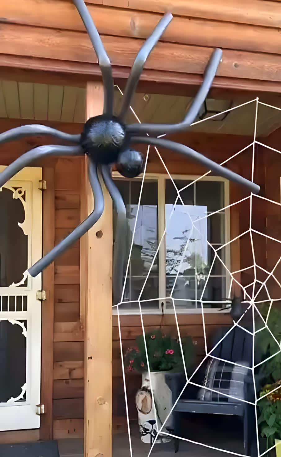 A spider Halloween decoration made from pool noodles