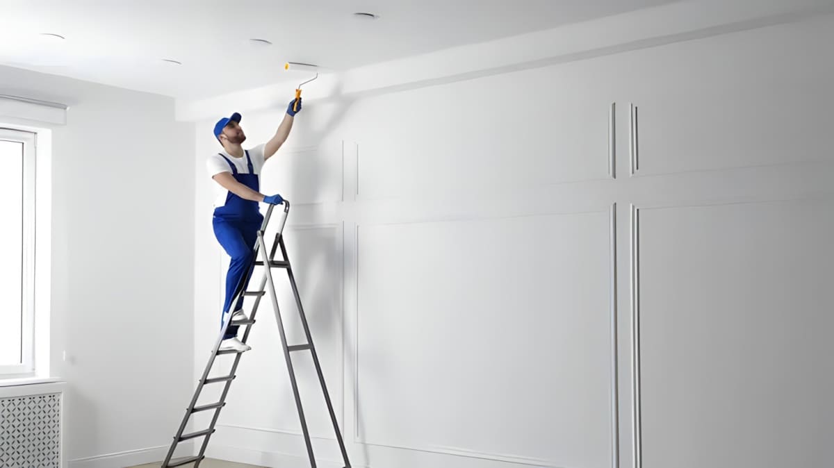 A man painting a ceiling