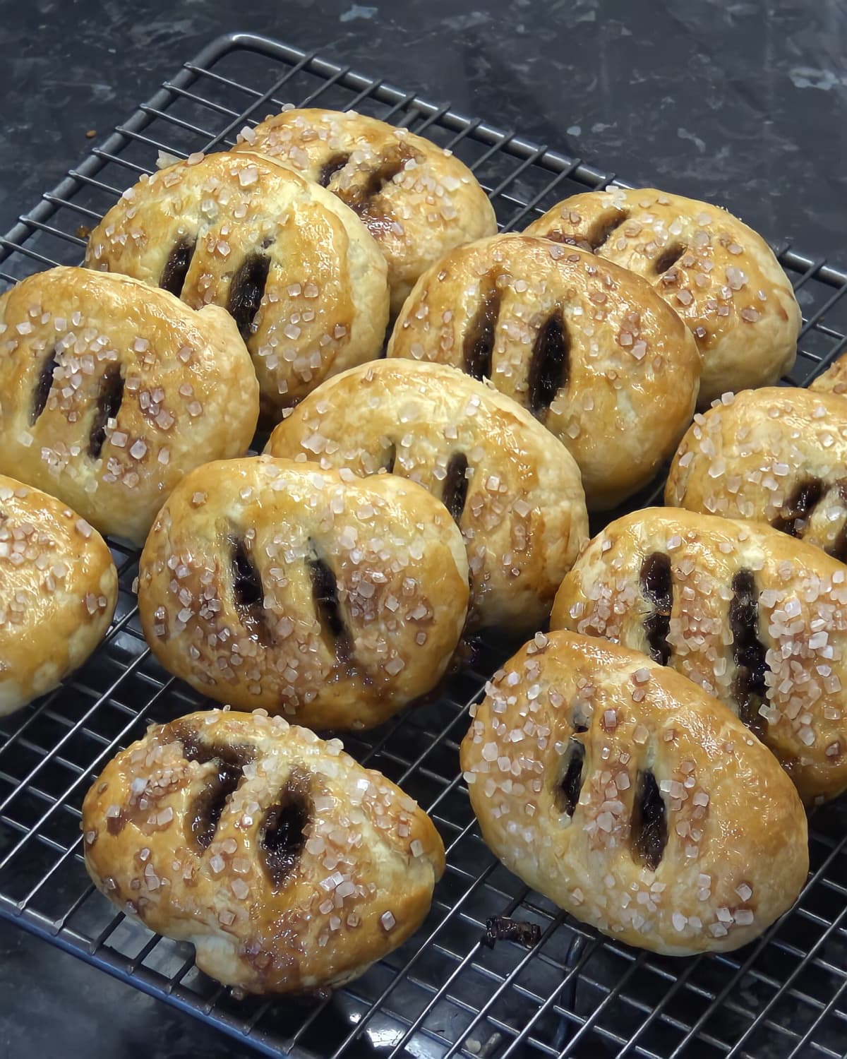 Eccles cakes on oven rack