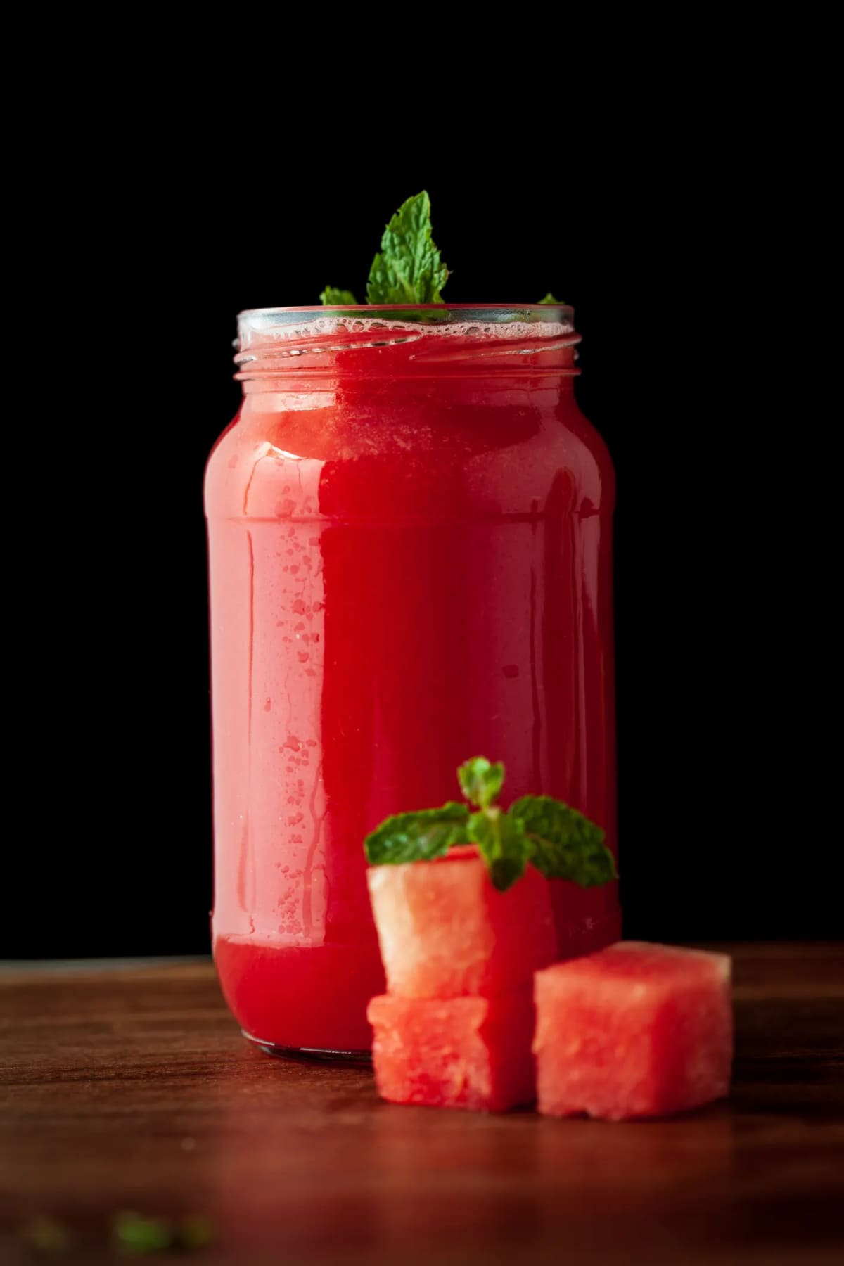 Watermelon juice garnished with mint leaves