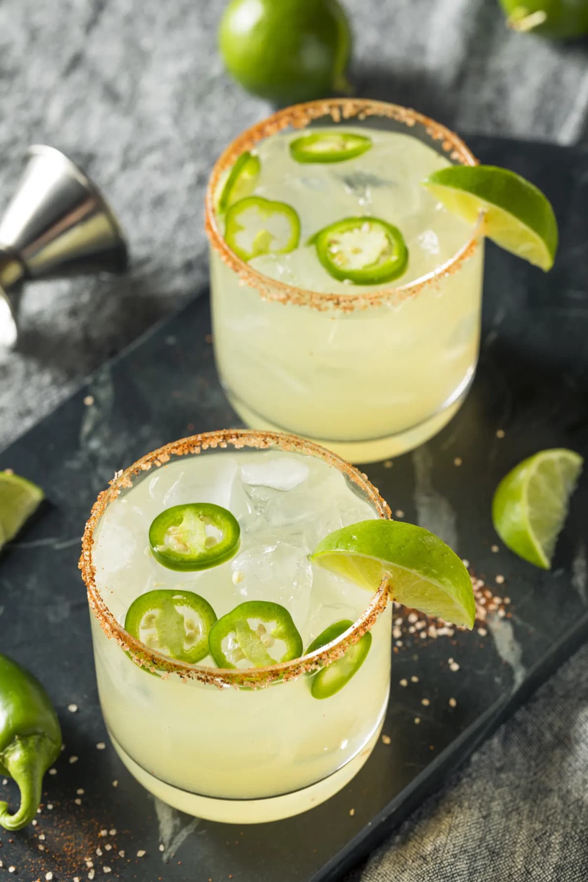 Margaritas with lime and jalapenos