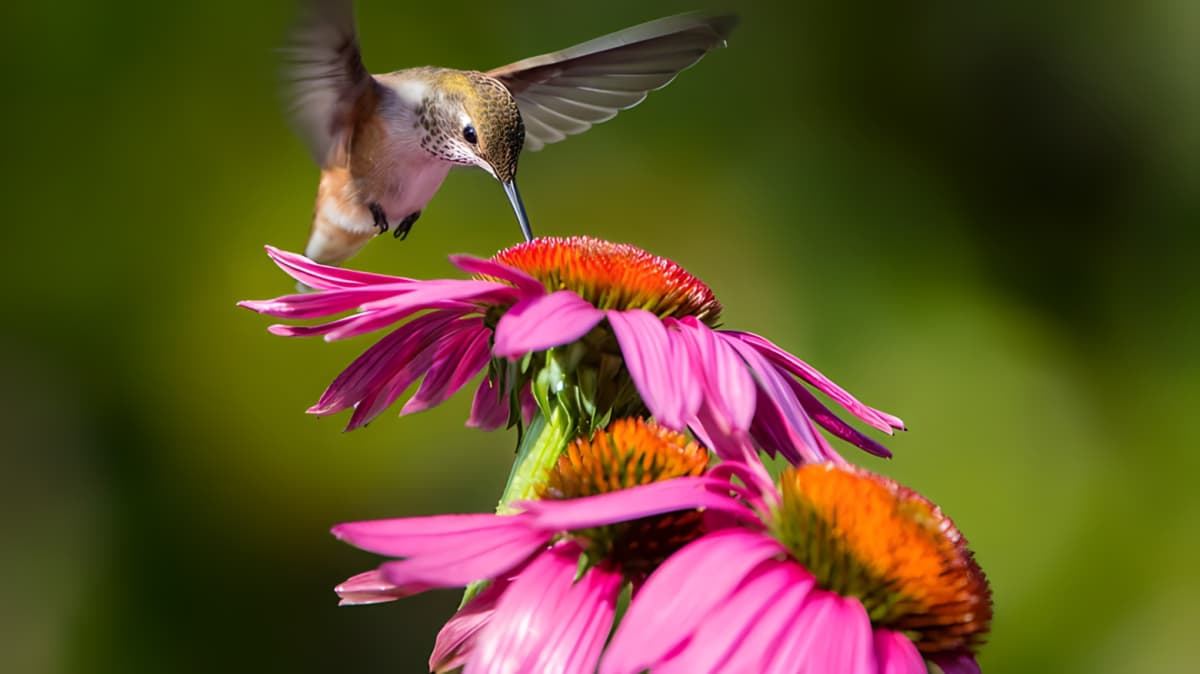 A bird feeding on a flower.