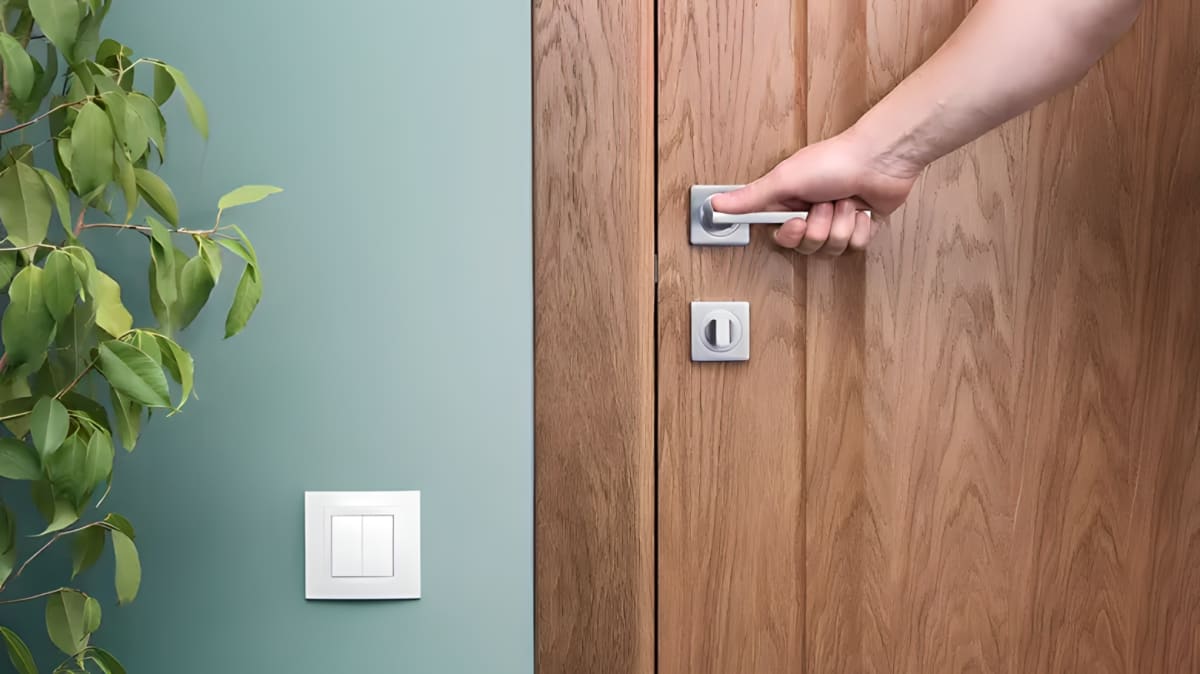 Person holding a door handle.