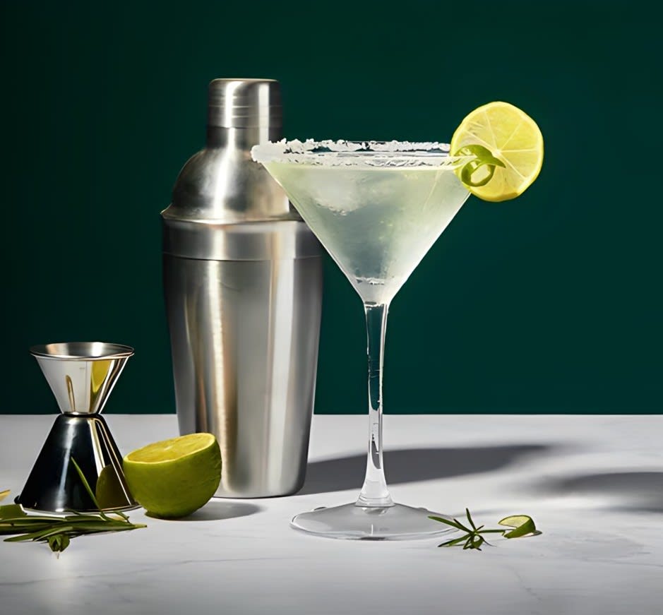 Martini with lemon garnish and salt rim