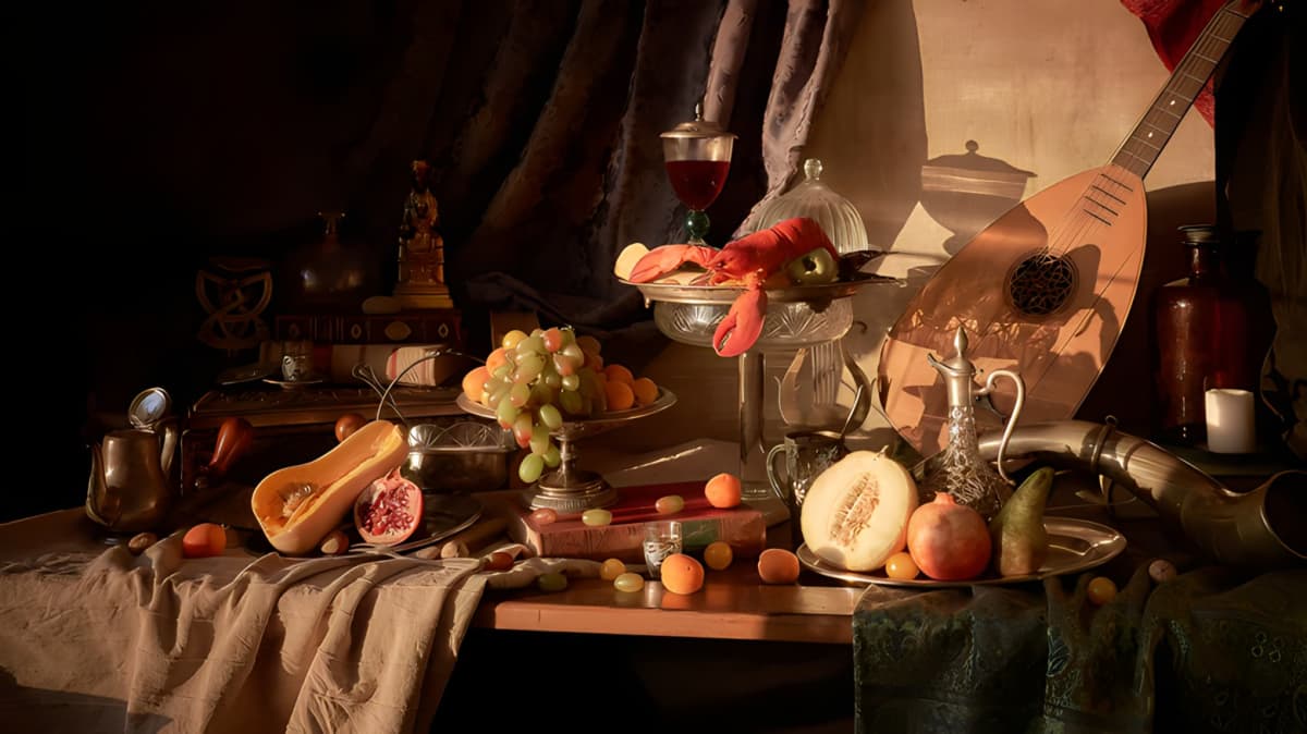 A medieval table setting. 