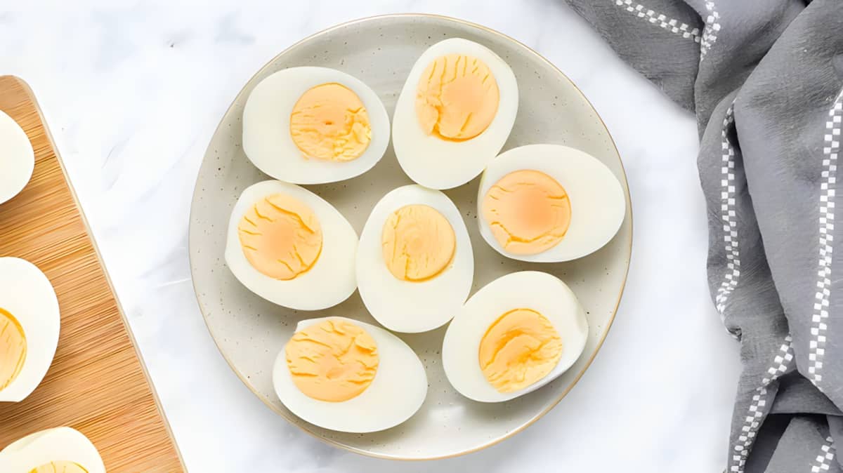 Hard-boiled eggs cut into halves
