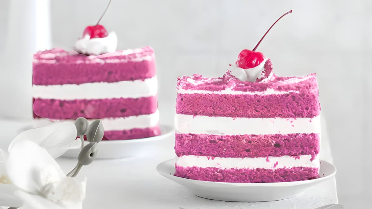 Slices of pink velvet cake