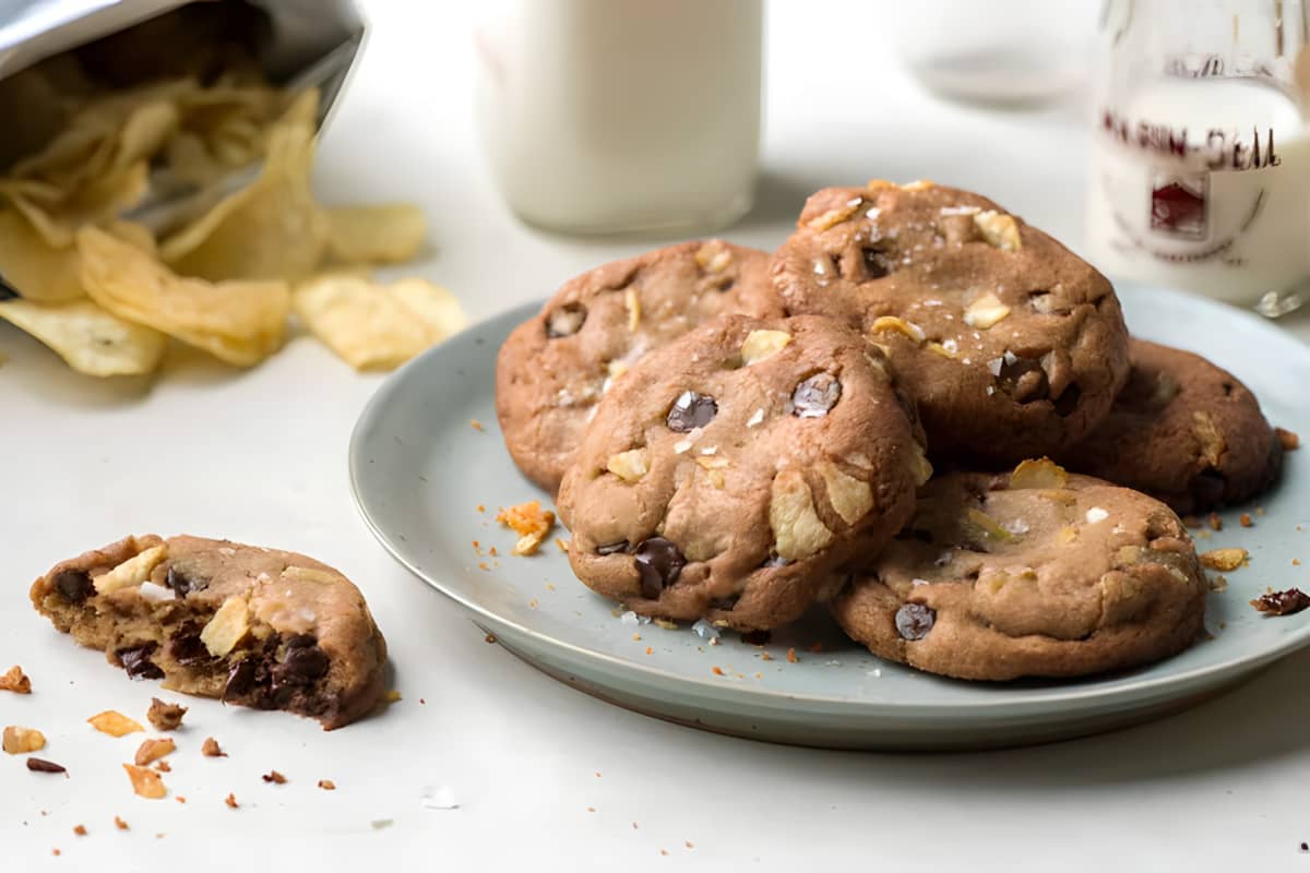Chocolate chip and potato chip cookies on a plate