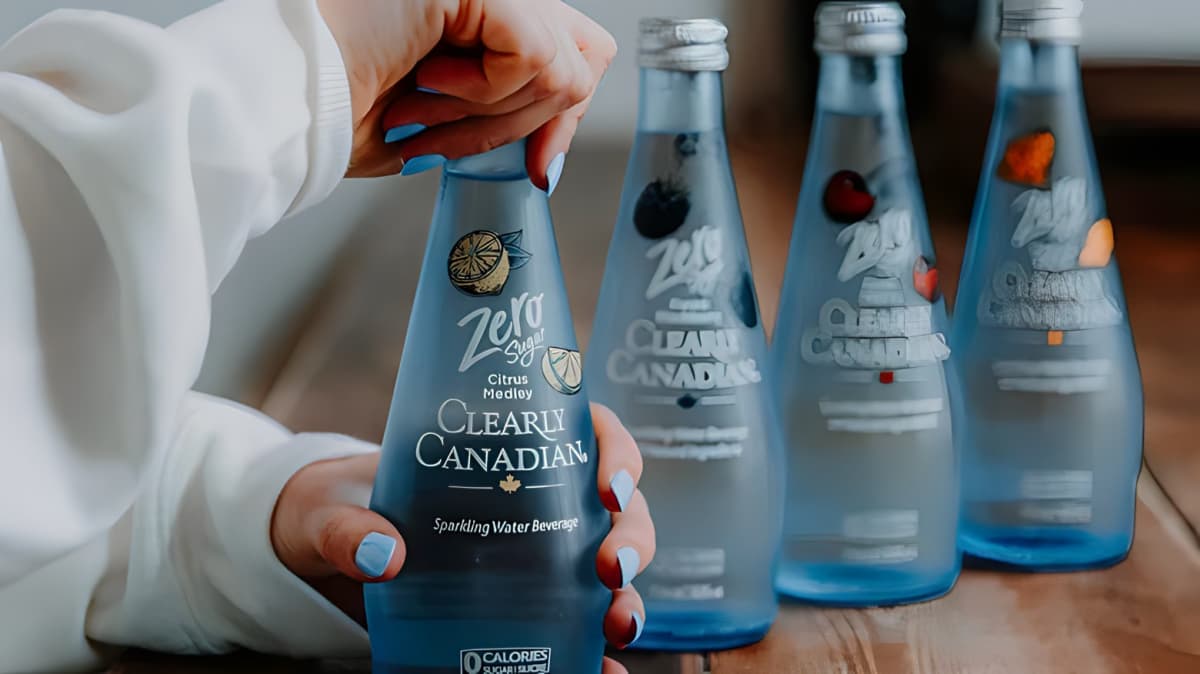 Hand hopening a bottle of zero sugar citrus medley Clearly Canadian sparkling water