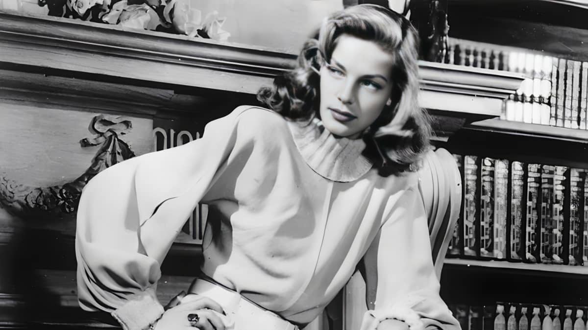 Lauren Bacall looking to the side