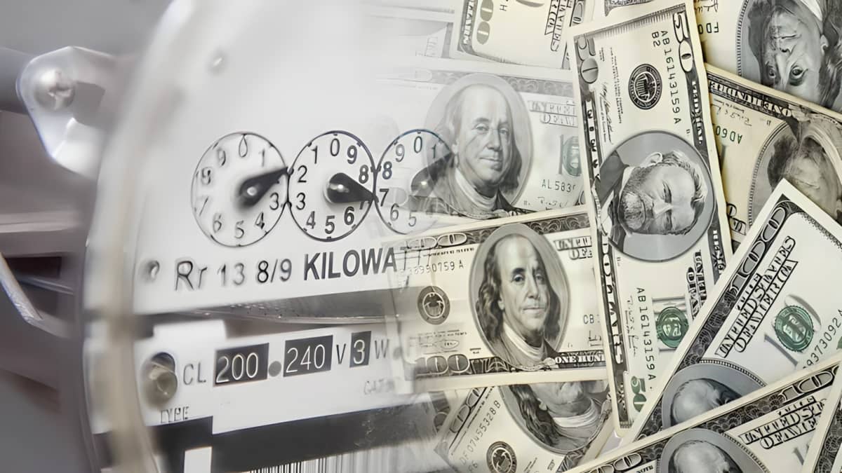 U.S. bills and an energy meter