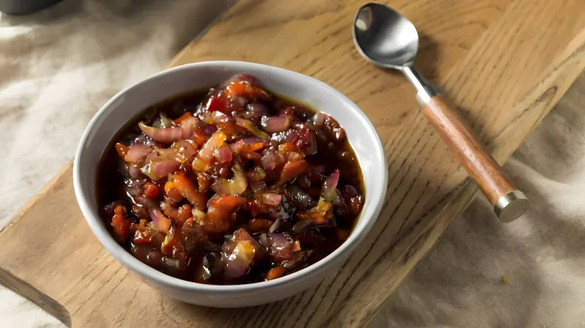 Bacon jam in a bowl.