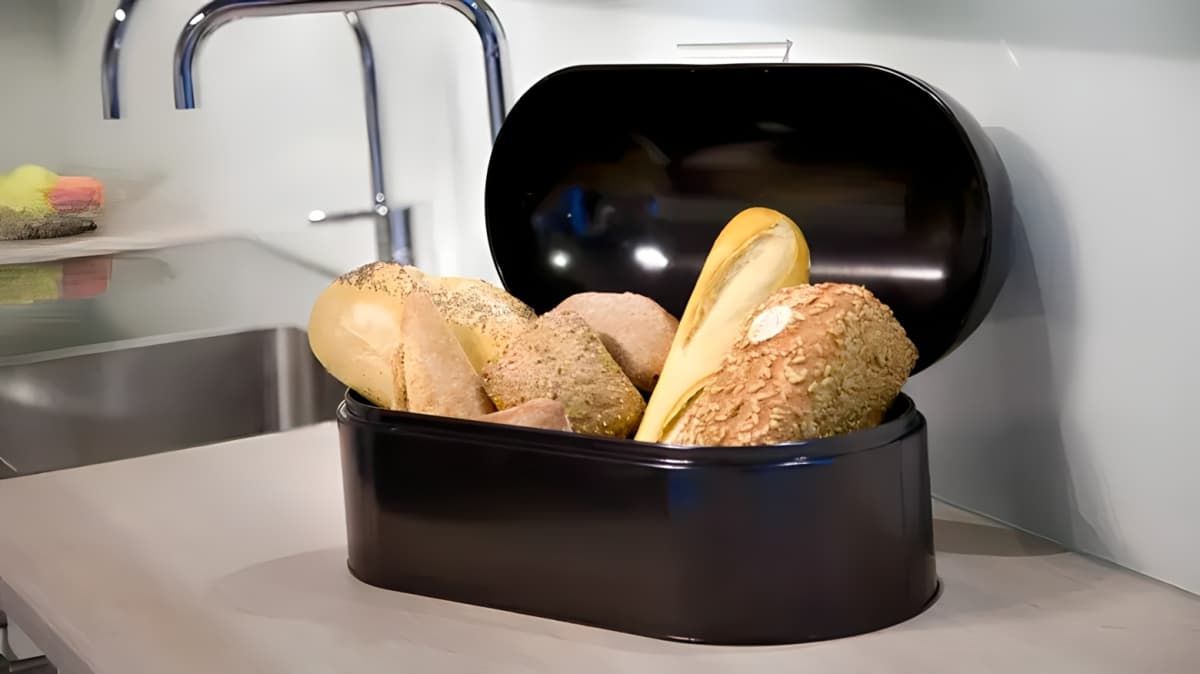 Bread in a breadbox.