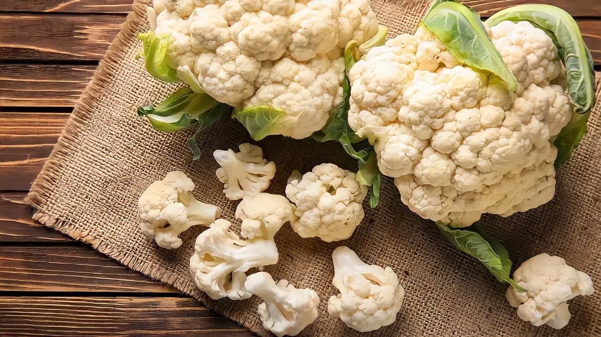 Cauliflower with leaves.