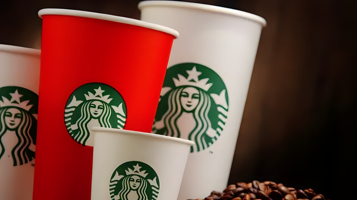 Different sizes of Starbucks cups.