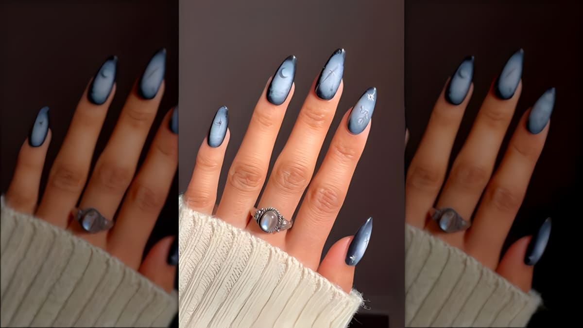 Light blue aura nails