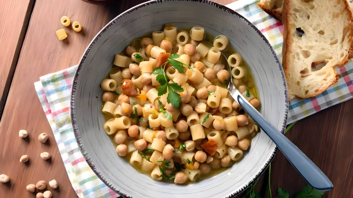 A bowl of chickpea pasta
