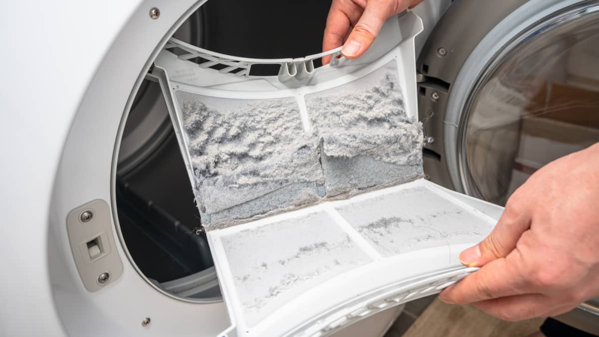 Dryer lint trap screen covered in lint