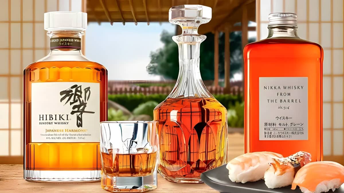 A bottle of Hibiki Suntory Japanese whisky