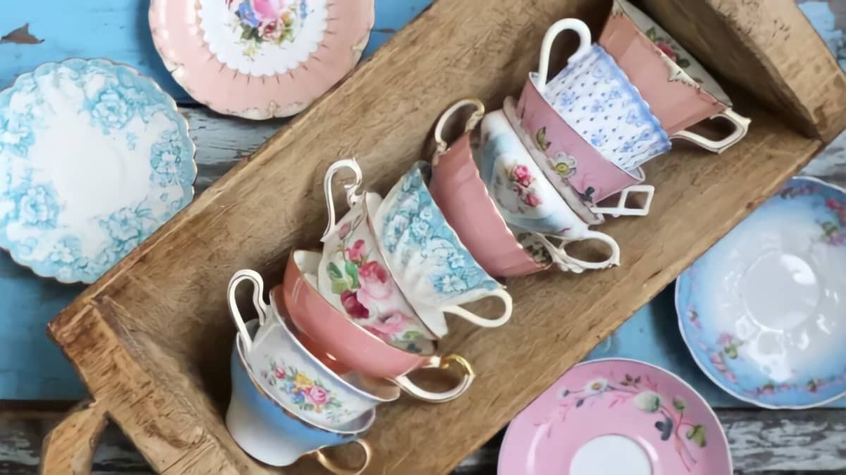 A stack of vintage fine China teacups