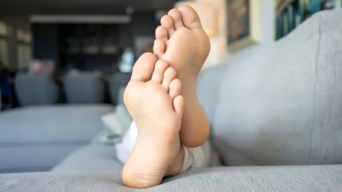A person's bare feet