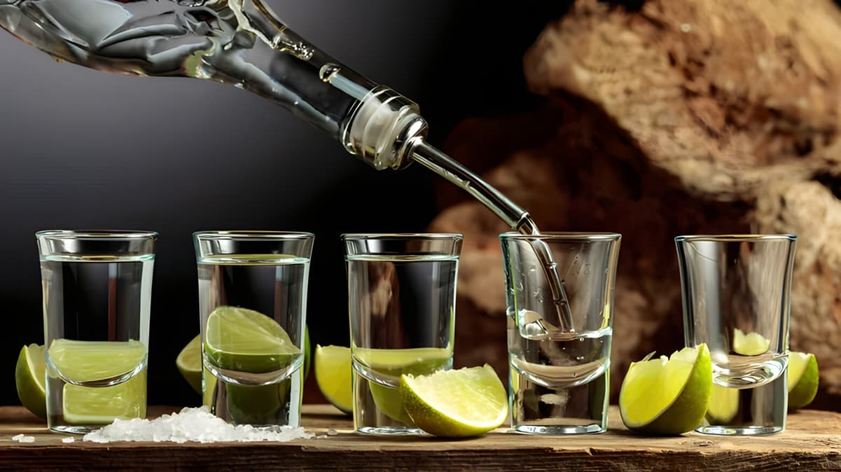 agave spirit, raicilla, poured into a shot glass